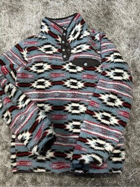 Cinch Men's Blue, White & Black Patterned Zip-Up Sherpa